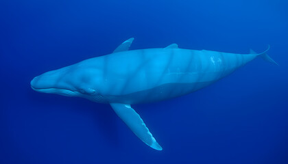 Obraz premium Ocean Giant: Blue Whale in Serene Underwater Motion