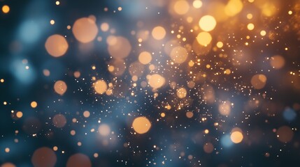 Abstract golden and blue bokeh lights with sparkling particles
