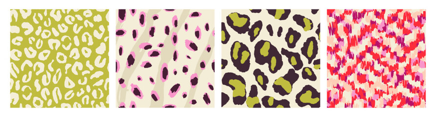 Abstract animal skinand fur print seamless pattern with nature hand drawn shapes, spots, dots and lines with textures. Vibrant jungle boho print. Modern exotic collage geometric vector illustration © anya