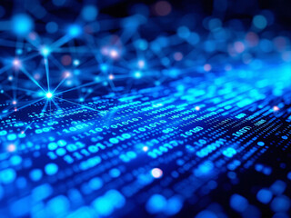 Network, Connections, Digital, Technology, Nodes, Lines, Blue, Glowing, Abstract, Futuristic, Data, Web, Internet, Communication, Links, Dots, Space, Stars, Geometric, Shapes, Modern, Innovation, Cybe