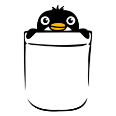 Little Penguin In Breast Pocket Shirt Cute Travel Design Lover Art Vector Illustration Card T-Shirt Poster Sticker Graphic Print Decorative Drawing Isolated Logo Decoration Symbol Creative Cool Style