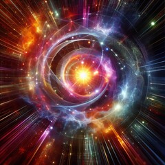 Obraz premium Abstract representations of quantum particles and energy with ho