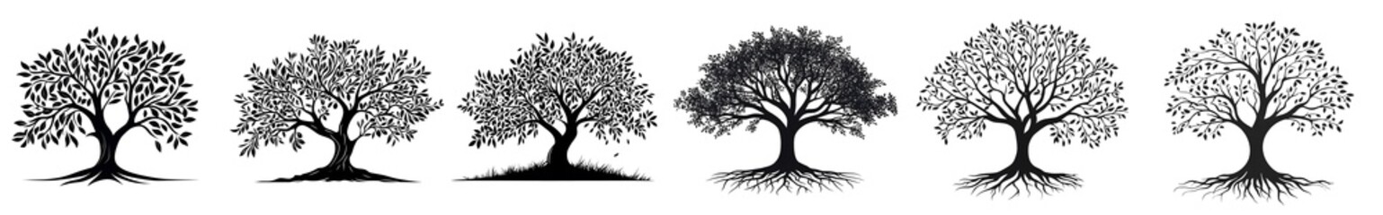 2D illustration of dead trees with branches on a white background AI generated