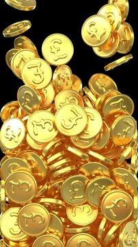 Falling pound gold coins transition &ndash; 3d render with alpha channel.