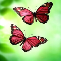Obraz premium Two Crimson Butterflies Dancing in a Green Meadow