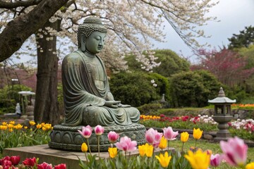 Buddha statue with a flowers