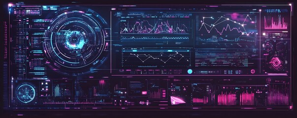 Fototapeta premium Futuristic digital interface with graphs and network lines 