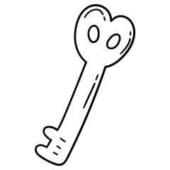 Hand drawn doodle old key on white background.