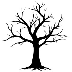Dead tree vector icon, Dead tree silhouette, A tree vector illustration, A single tree vector art design black & white