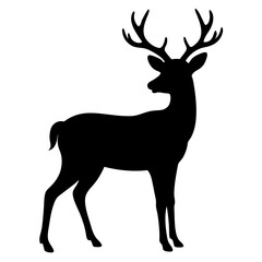Obraz premium Deer vector icon, Deer animal silhouette, Animal vector illustration, A single deer vector art design black & white