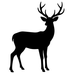 Fototapeta premium Deer vector icon, Deer animal silhouette, Animal vector illustration, A single deer vector art design black & white