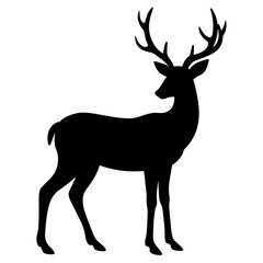 Fototapeta premium Deer vector icon, Deer animal silhouette, Animal vector illustration, A single deer vector art design black & white