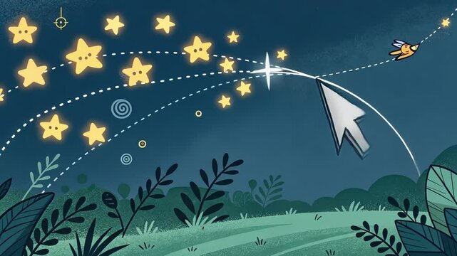 Whimsical Wandering The cursor skips across the screen leaving a playful trail of sparkling stars that le mischievously like fireflies evoking memories of summer nights filled with