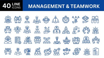 Management and Teamwork Line Editable Icons set. Containing manager, teamwork, strategy, marketing, business, planning, training, employee icons. Solid icons vector collection.