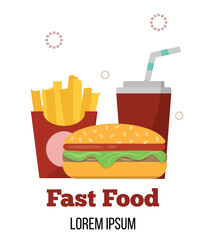 Fast Food with Soda Drink Flat Style. Food and drinks concept vector art