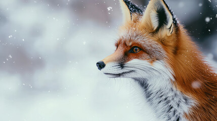 Obraz premium Beautiful fox in winter snow with a serene expression