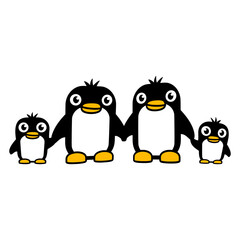 4 Penguins Dad Mom Two Kids Baby Hands Holding Kid Design Lover Art Vector Illustration Card T-Shirt Poster Sticker Graphic Print Decorative Drawing Isolated Logo Decoration Symbol Creative Cool Styl