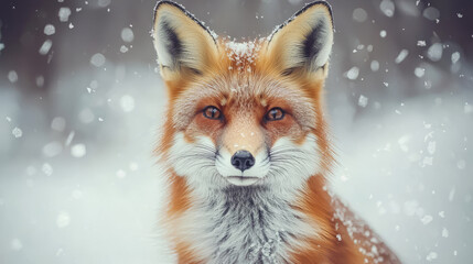 Obraz premium Playful red fox standing in a snowy winter landscape