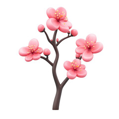 Fototapeta premium 3d flower plant Sakura cherry blossom branch icon Chinese New Year featuring Lunar pink flowers and buds, on a transparent background