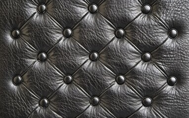 Fototapeta premium A luxurious black leather texture featuring a diamond-quilted pattern with stitched details and button accents