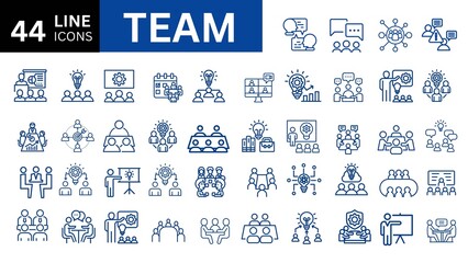 Set of 40 outline icons related to team. Linear icon collection. Editable stroke. Vector illustration