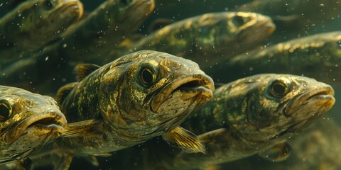 Underwater School of Barracuda Fish Close Up High Resolution Image