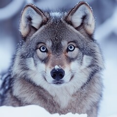 Obraz premium Winter Wolf Portrait Majestic Gaze in Snowy Wilderness