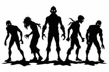 zombie silhouettes set in black and white 