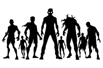 Zombie silhouette vector set white background