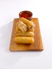 Chinese food Deep fried spring roll on white background