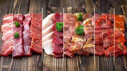 Vibrant collage of food products segmented by bright vertical lines in seven distinct parts