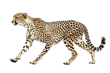A Cheetah Running at Full Speed, Captured in a Dynamic Side View, Isolated on a Transparent Background. Perfect for Wildlife, Speed, or Animal-Themed Designs
