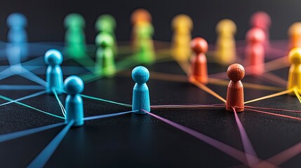 Connection web of vibrant colors, stark black field, fostering unity through creative expression.