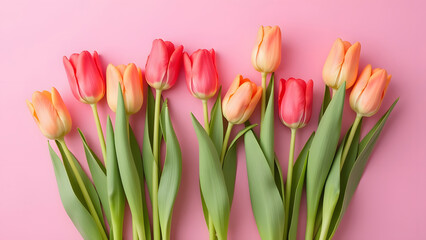 Obraz premium Spring pink tulips on soft pink background creating festive mood.