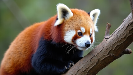 Red panda sitting on a tree branch