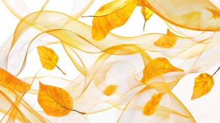 Fototapeta premium Autumnal Leaves Dancing on Sheer Fabric: A Delicate Fall Scene