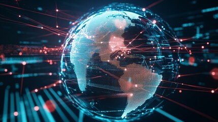 Fototapeta premium Global Network Connections Digital Earth Visualization