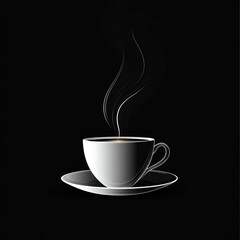 Obraz premium Steaming coffee cup on saucer, dark background.