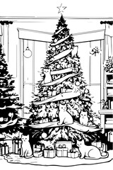 Cats near the Christmas tree
