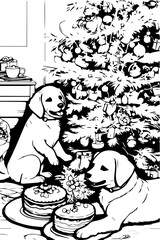 Dogs with ort under the Christmas tree
