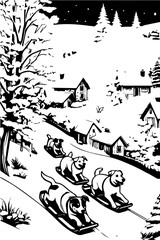 Dogs sledding down a hill
