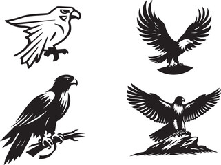 eagle with wings and eagle set silhouette of vector