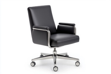 Obraz premium Stylish black office chair with ergonomic design and sleek metal base.