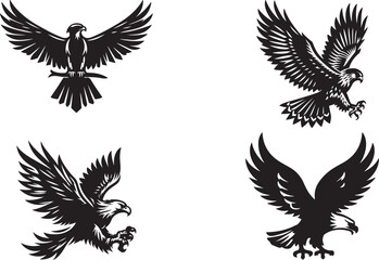 eagle with wings and eagle set silhouette of vector