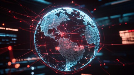 Fototapeta premium Global Network Connections Illustrating Data Flow Across Continents