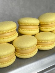 Bright Yellow Lemon Macarons with Smooth Filling