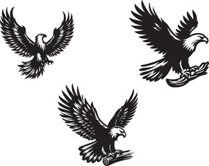 eagle with wings and eagle set silhouette of vector
