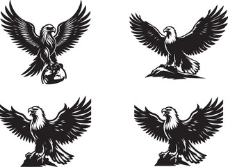 eagle with wings and eagle set silhouette of vector