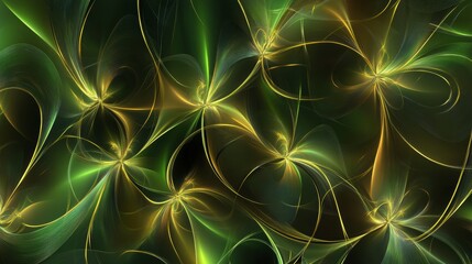 Stunning Abstract Floral Design in Vibrant Green and Gold Colors