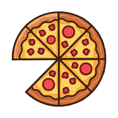 Freshly baked pepperoni pizza, a gourmet meal with vegetables illustration Free Vector clipart isolated icon 